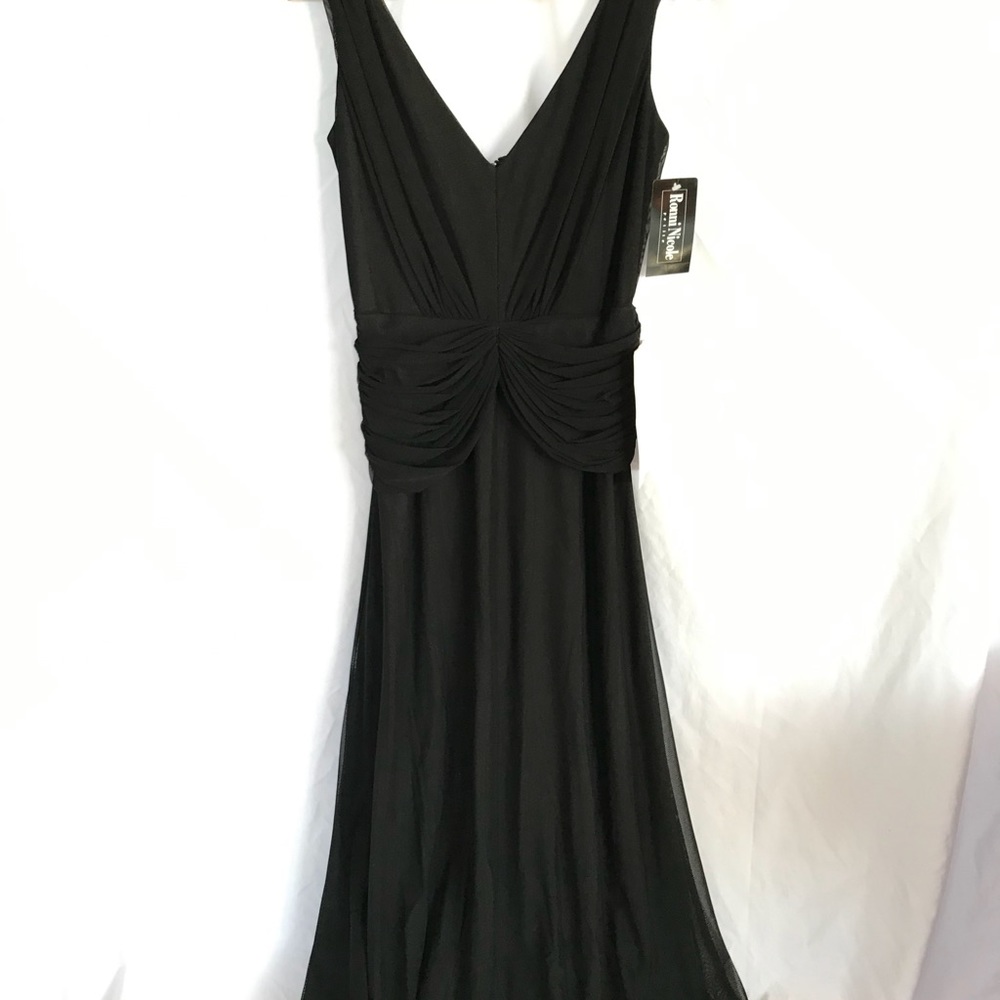 NWT Black tulle calf-length evening dress sz 6P.